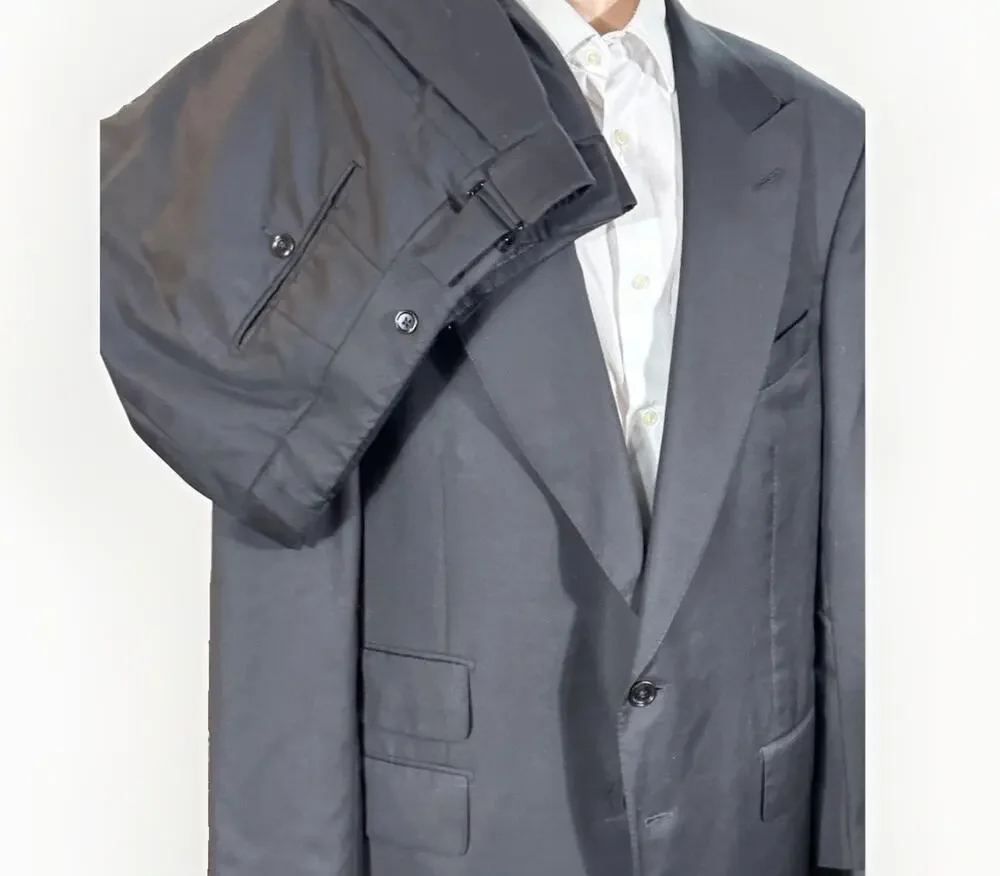 Tom Ford Black Wool Atticus 2 Piece Suit Peak Lapels 58R 48R US 40x30 EUC